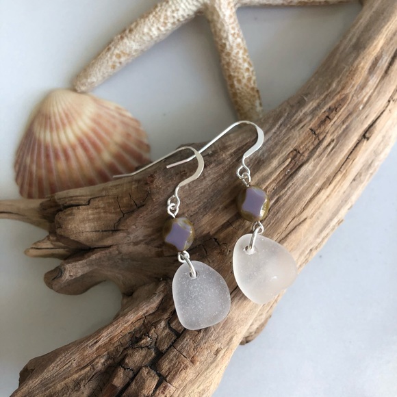 Hand Crafted Jewelry - NEW! Genuine White Sea Glass Earrings